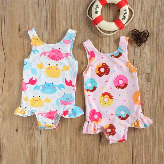 Costume da Bagno Intero Neonata con Volant Laterale – 2 Stampe Fantasia, 0–36 Mesi