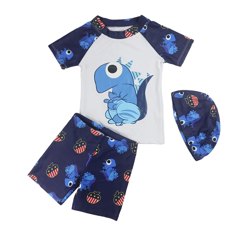 Set Nuoto Bambini 3 Pezzi UPF50+ – Rash Guard + Costume + Cuffia - Squalo Dinosauro Mare Piscina, XS(2)–3XL(14) 20 Fantasie