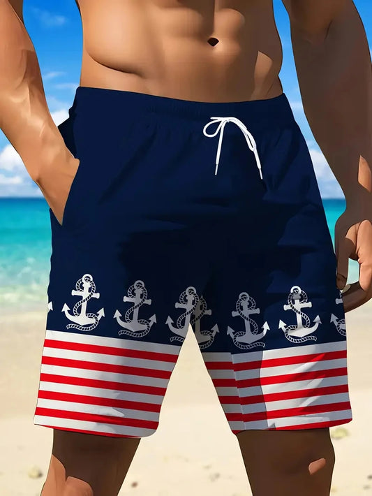 Costume da Bagno da Uomo, Bermuda Casual con Stampa Nautica