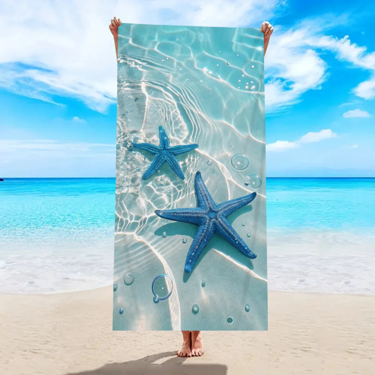Telo Mare con Stampa Stelle Marine – Poliestere Asciugatura Rapida – 7 Fantasie 2 Misure
