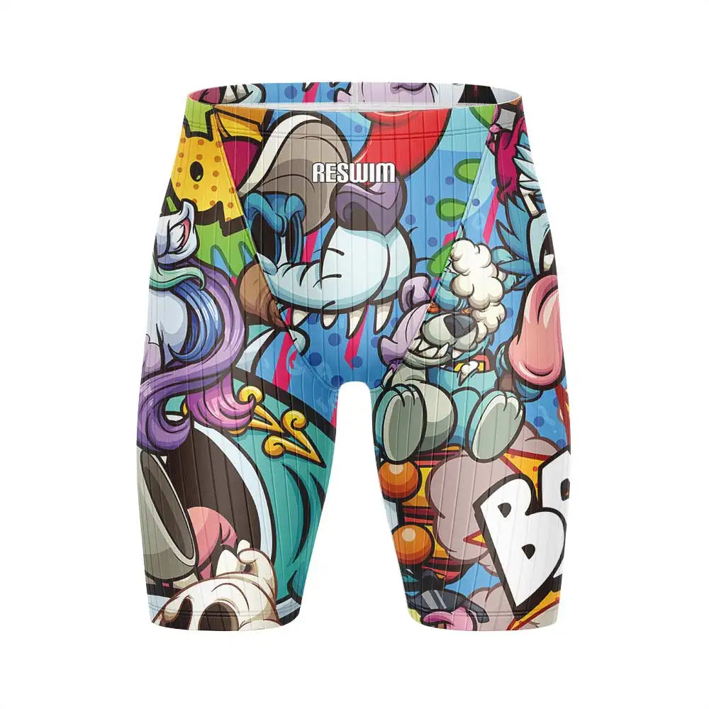 Jammer da Nuoto Uomo al Ginocchio con Stampa Fumetto – Costume Attillato in Lycra ad Asciugatura Rapida per Allenamento e Gara XXS–6XL 8 Colori