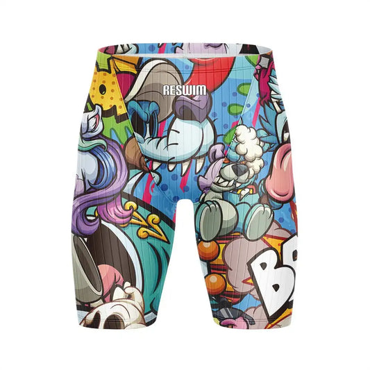 Jammer da Nuoto Uomo al Ginocchio con Stampa Fumetto – Costume Attillato in Lycra ad Asciugatura Rapida per Allenamento e Gara XXS–6XL 8 Colori
