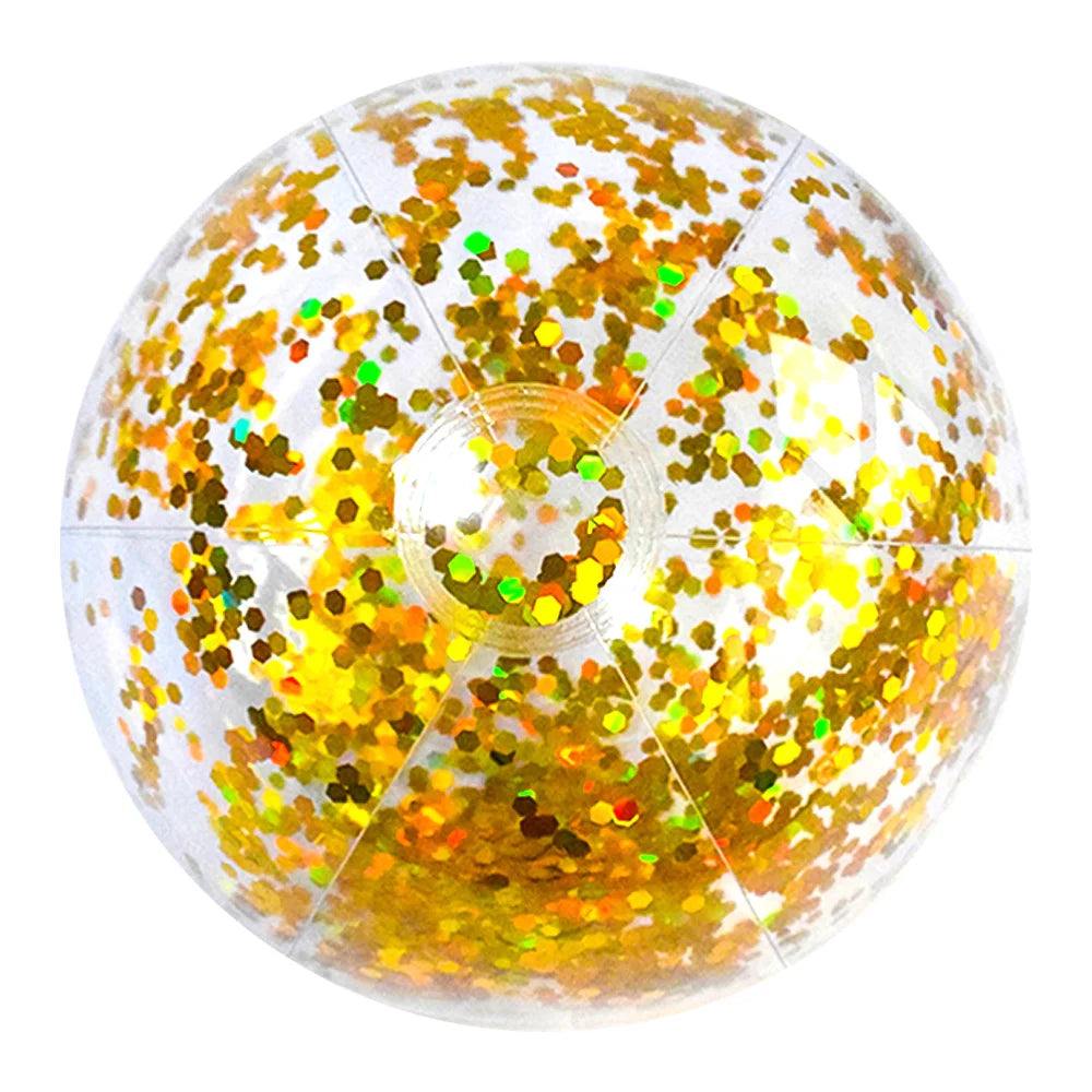 Pallone da Spiaggia Gonfiabile Trasparente con Paillettes – 40 cm – Argento, Oro, Blu, Rosa