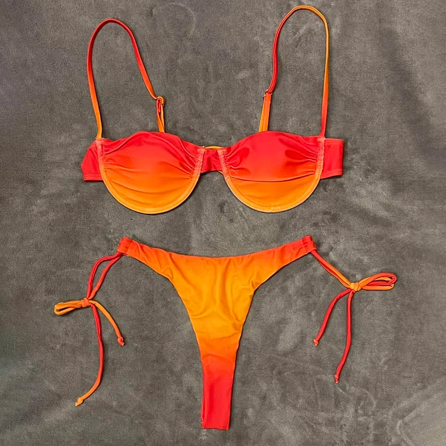 Bikini Donna Due Pezzi Push-Up a Vita Bassa, Tinta Unita, S–L