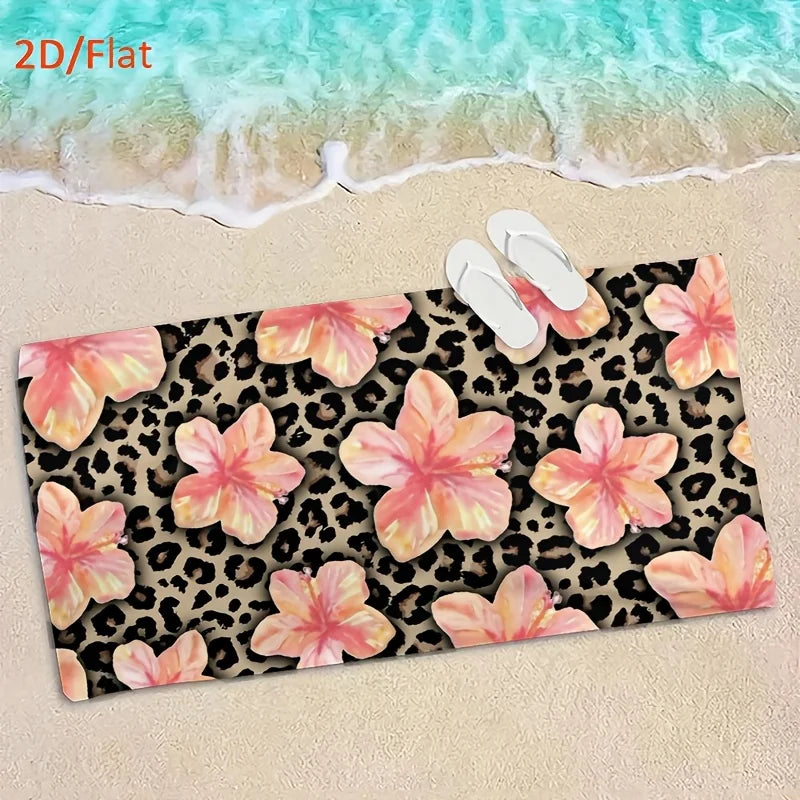 Telo Mare in Microfibra con Stampa Leopardata e Ibisco Rosa – Asciugatura Rapida, Anti-Sabbia 6 Misure da 50×100 a 140×180 cm
