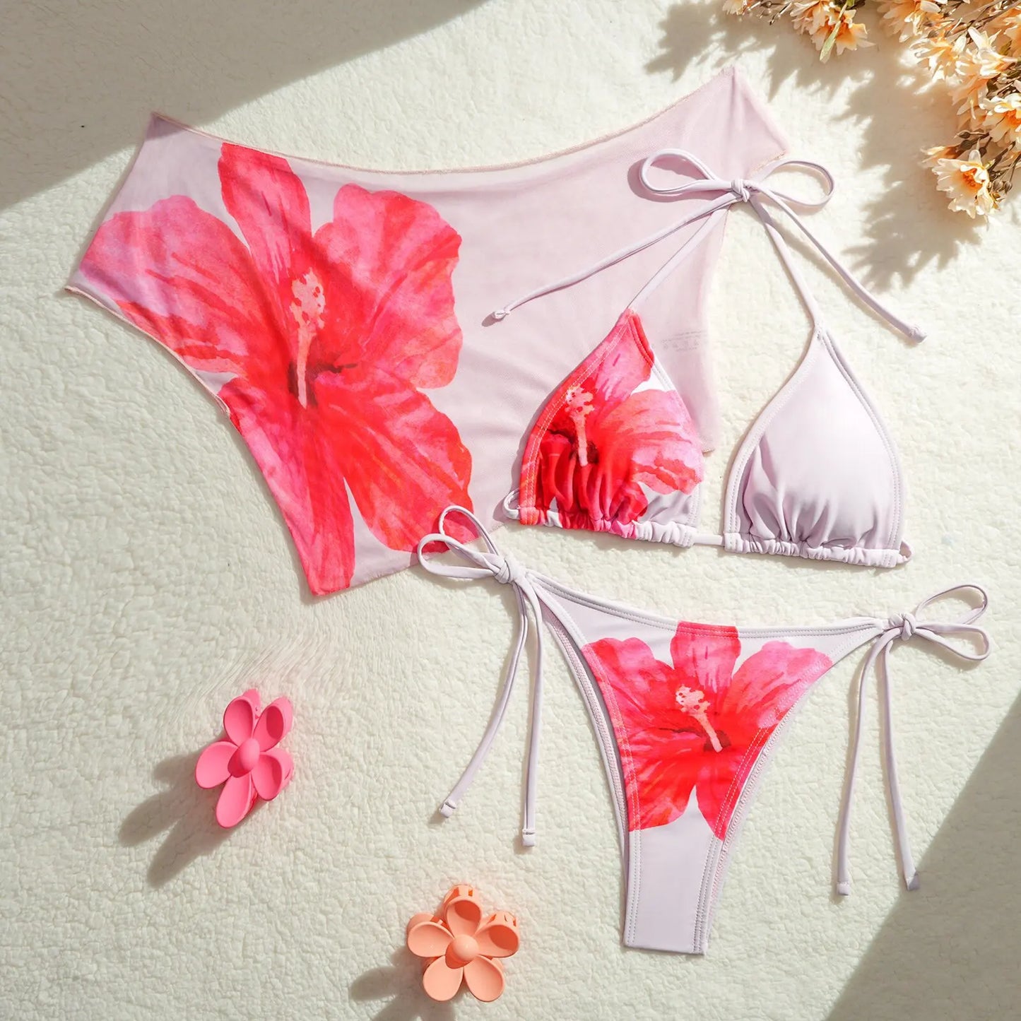 Bikini Donna 3 Pezzi Push Up Floreale Rosa Vintage Costume da Mare Estate 2026
