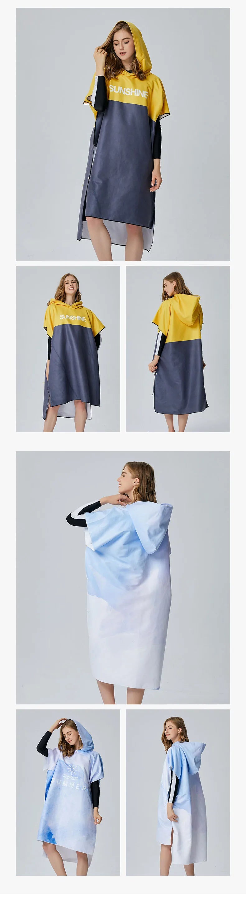 Poncho Accappatoio in Microfibra con Cappuccio – Asciugatura Rapida, Surf e Spiaggia,5 Colori