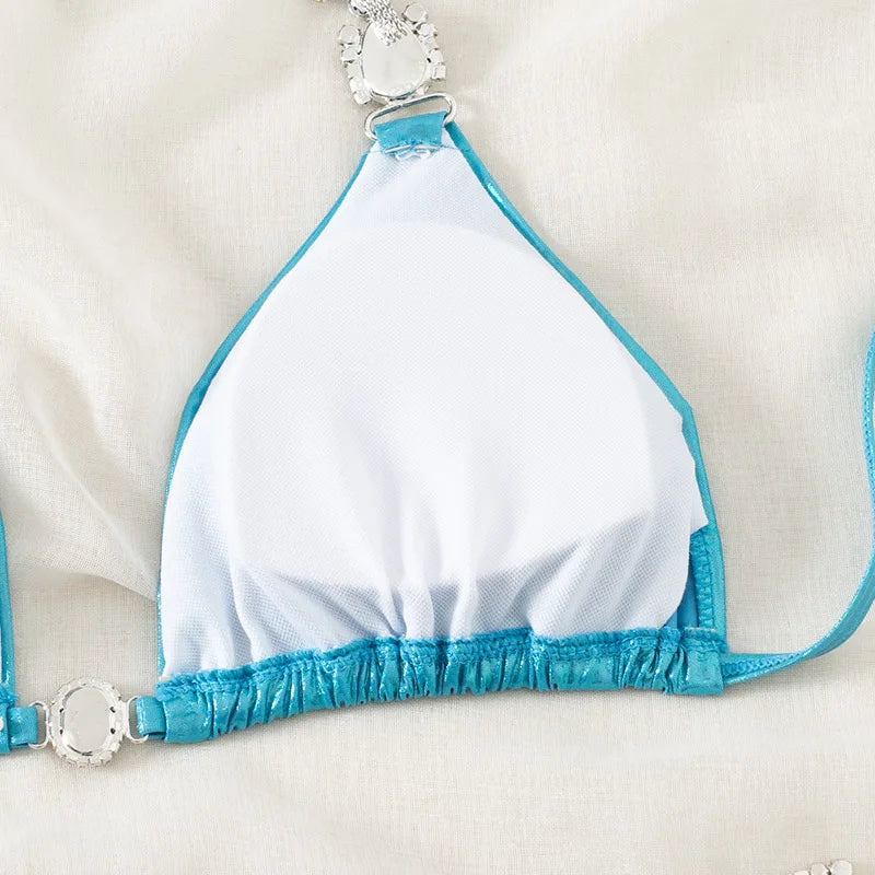 Bikini Donna Due Pezzi Halter Brasiliano con Pietre Gioiello