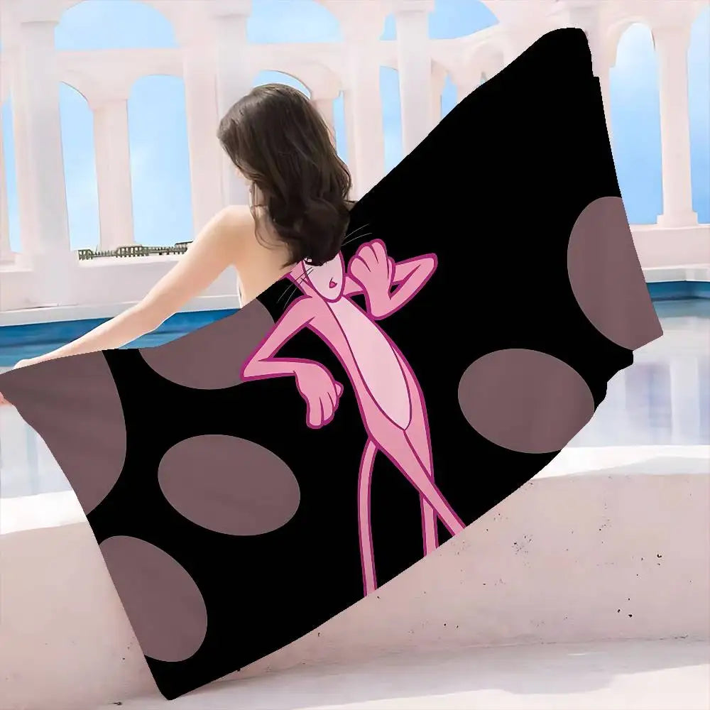 Asciugamano Pantera Rosa su Fondo Colorato – Telo Mare e Bagno in Poliestere e Cotone, 6 Modelli 7 Misure