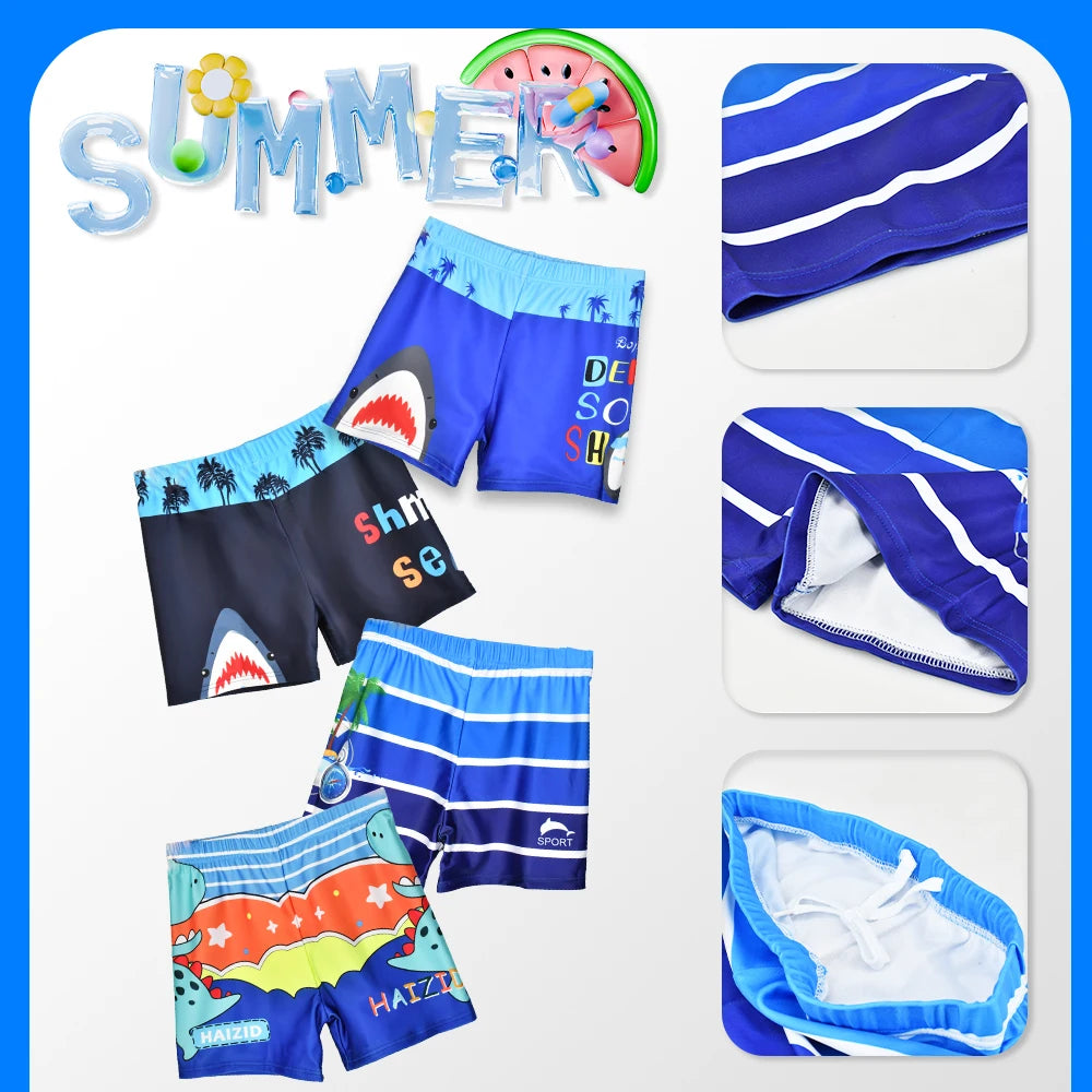 Pantaloncini da Bagno per Bambini ad Asciugatura Rapida – Boxer da Nuoto con Stampa Squalo e Dinosauro, S–3XL , 4 Fantasie