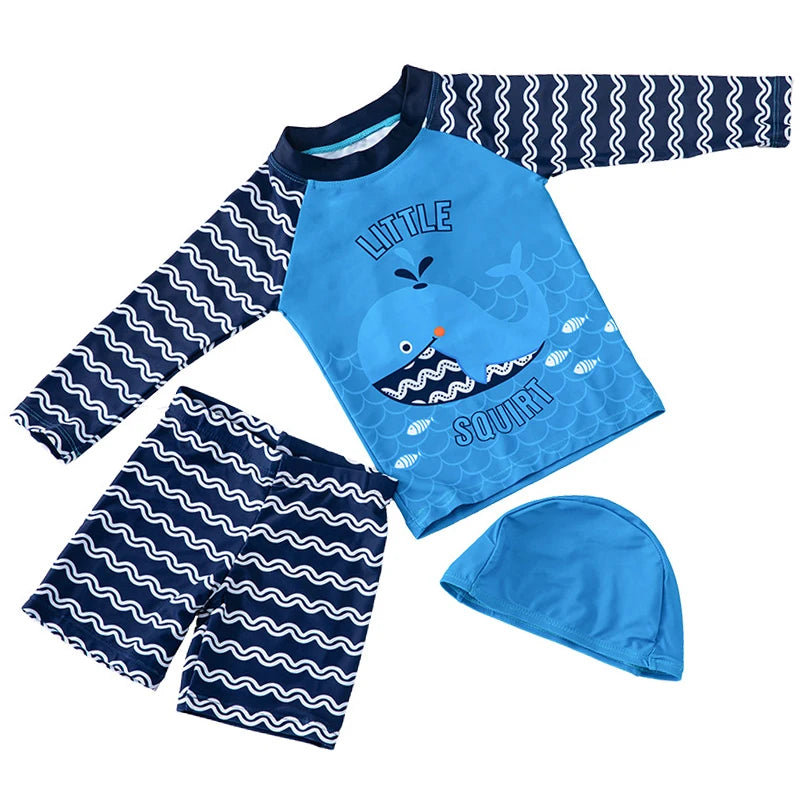 Set Nuoto Bambini 3 Pezzi UPF50+ – Rash Guard + Costume + Cuffia - Squalo Dinosauro Mare Piscina, XS(2)–3XL(14) 20 Fantasie
