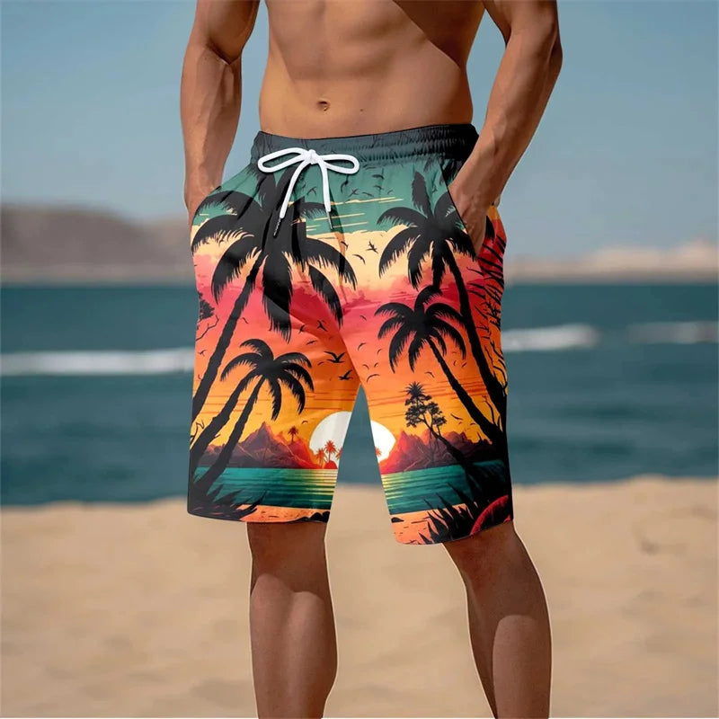 Pantaloncini da Spiaggia con Stampa Hawaiana per Uomo e Bambino
