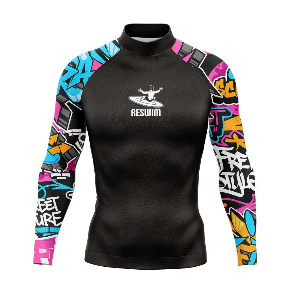 Rashguard Uomo Multicolore a Maniche Lunghe Protezione UV per Surf, Snorkeling e Nuoto
