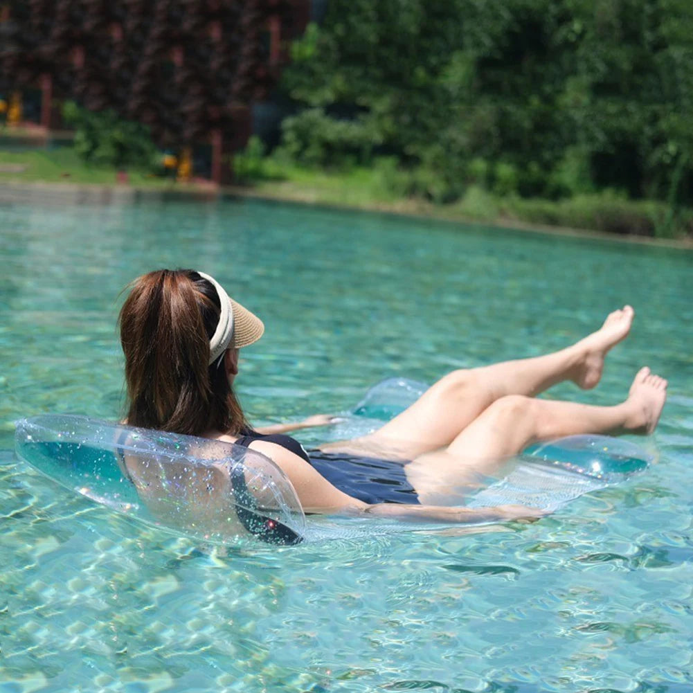 Amaca Galleggiante Gonfiabile in PVC Trasparente – Sdraio Reclinabile per Piscina e Mare