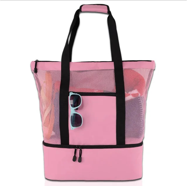 Borsa da Spiaggia in Rete Trasparente con Scomparto Termico – Capiente, Doppio Strato, 40×50 cm, 4 Colori