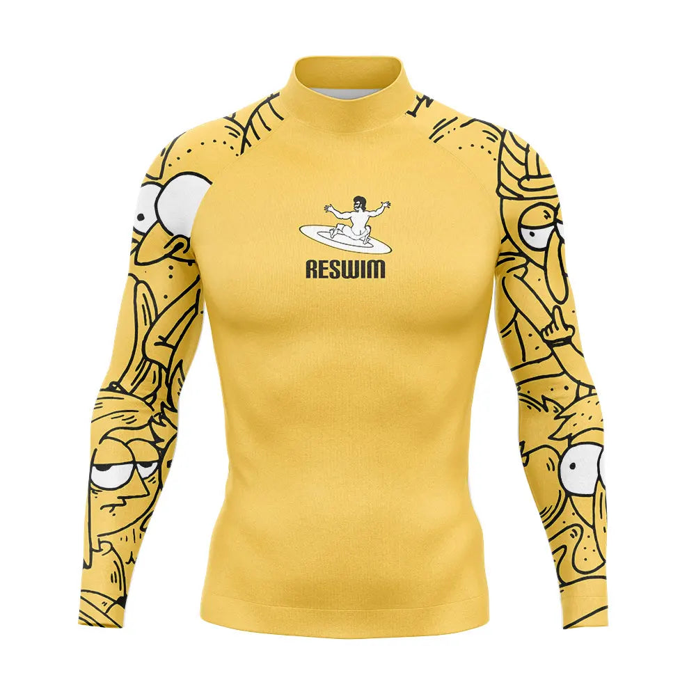 Rashguard Uomo Multicolore a Maniche Lunghe Protezione UV per Surf, Snorkeling e Nuoto