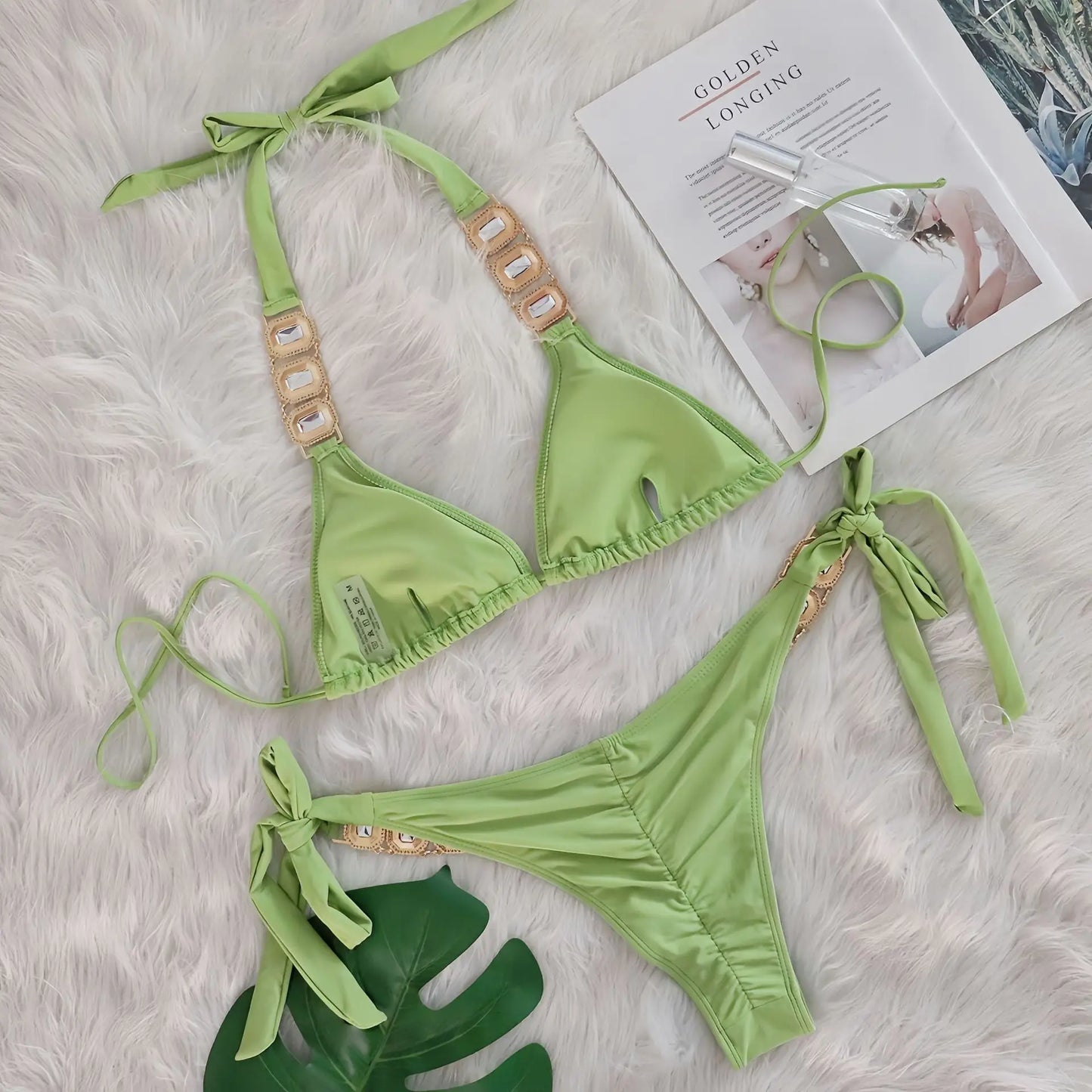 Bikini Donna Due Pezzi con Laccetti Sottili e Strass