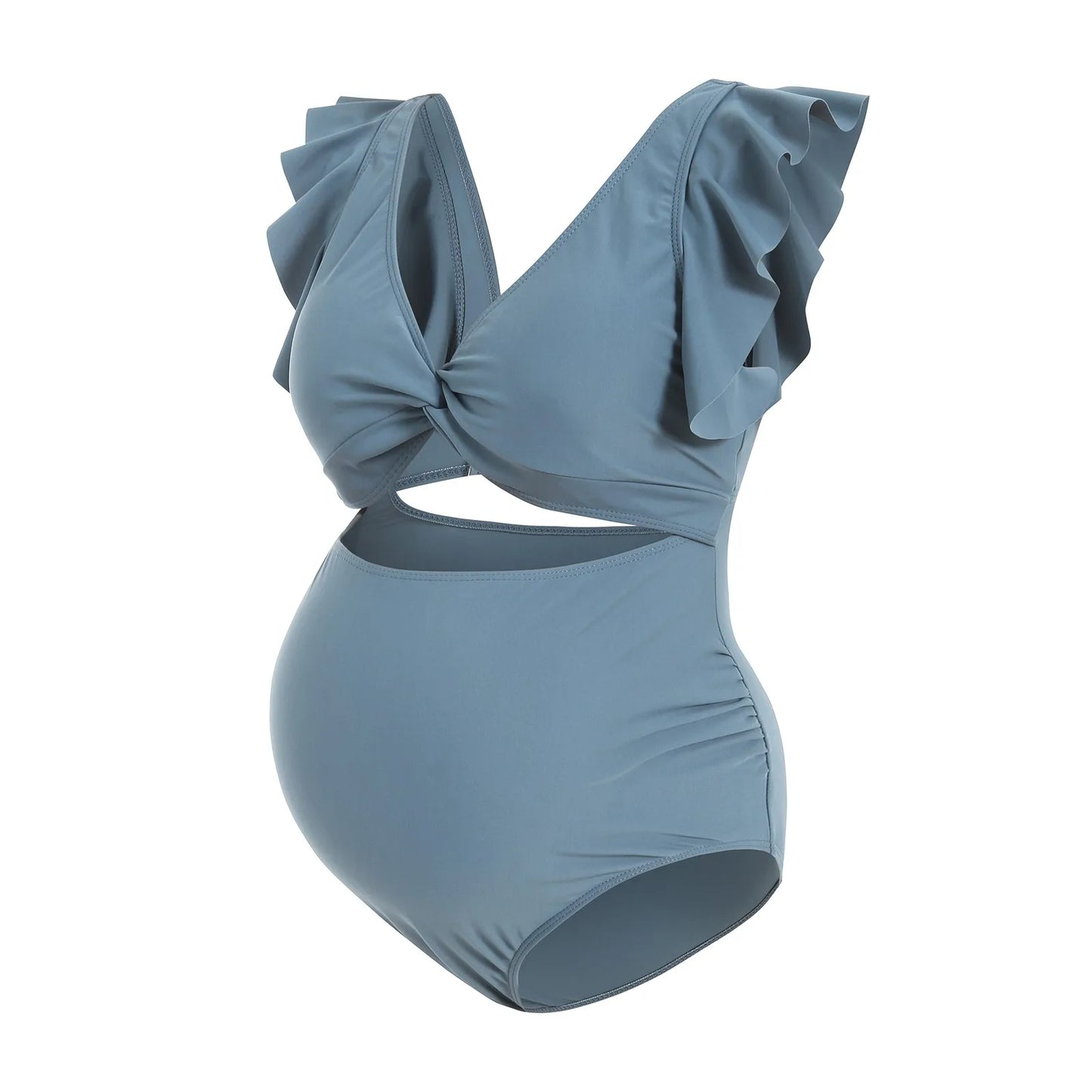 Costume da Bagno Premaman Intero con Volant e Allacciatura con Gancio sul Retro – Costume Maternità Push-Up a Vita Alta S-XL 2 Colori