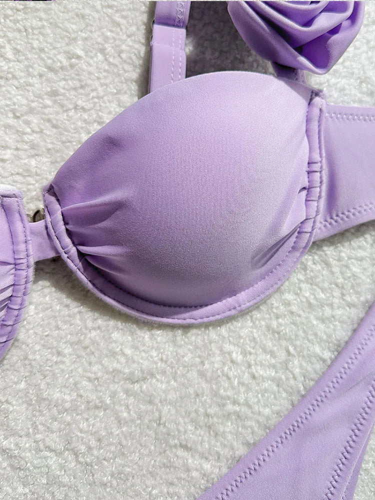 Bikini Donna Due Pezzi Push Up con Fiori 3D e Ferretto
