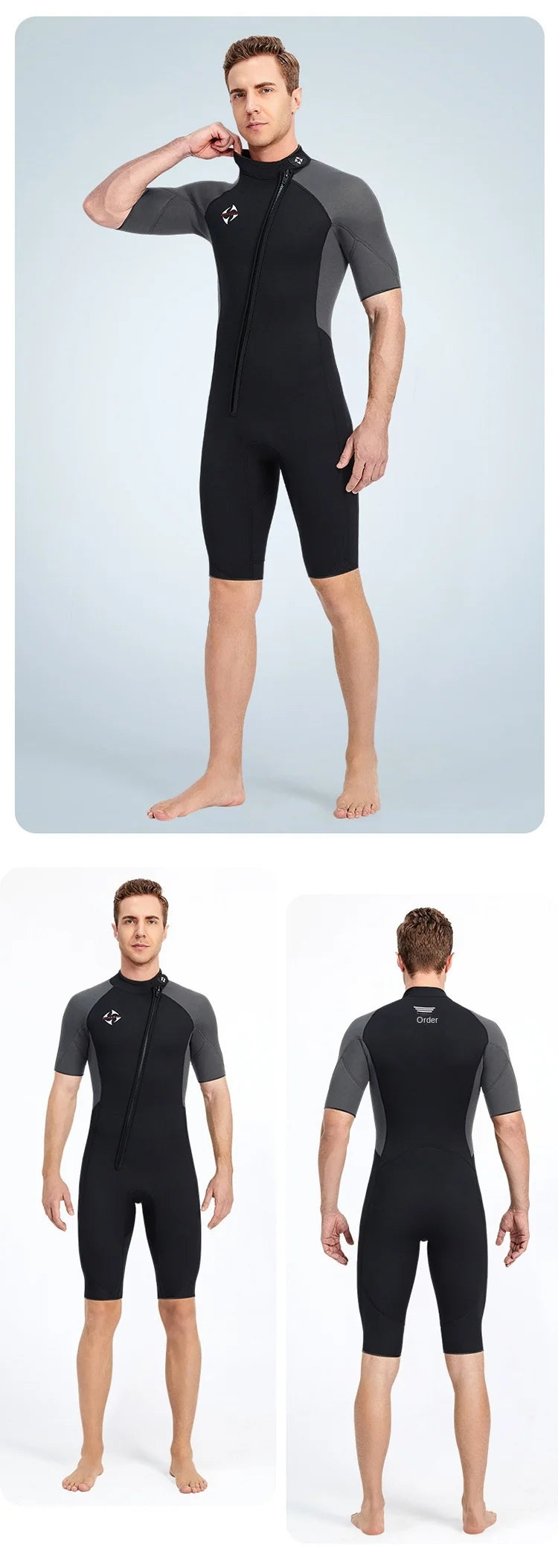 Muta Shorty Uomo 3mm Neoprene Manica Corta Cerniera Obliqua per Immersioni Snorkeling Surf