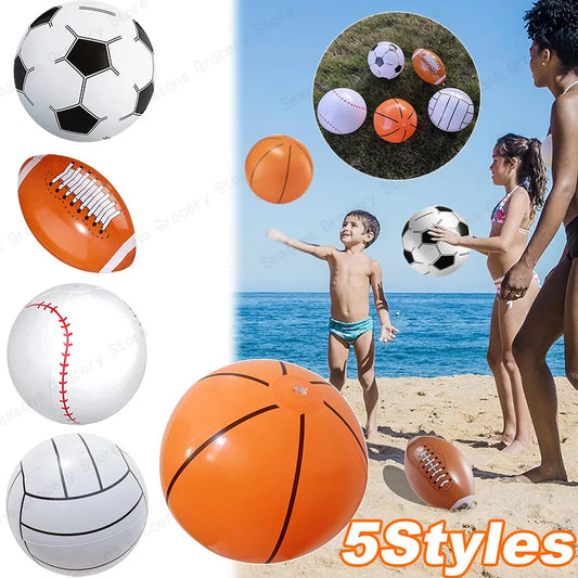 Palloni Gonfiabili da Spiaggia con Grafica Sportiva – Baseball, Pallavolo, Calcio, Basket, Rugby – 30 cm