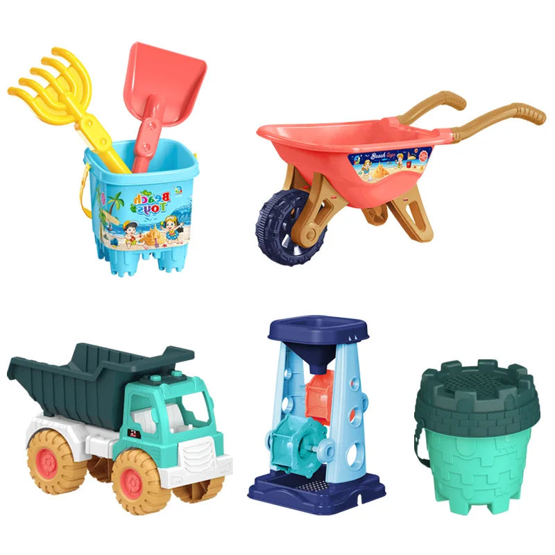 Set Giocattoli per la Sabbia da Spiaggia – Secchio, Pala, Setaccio e Accessori – 5 o 6 Pezzi