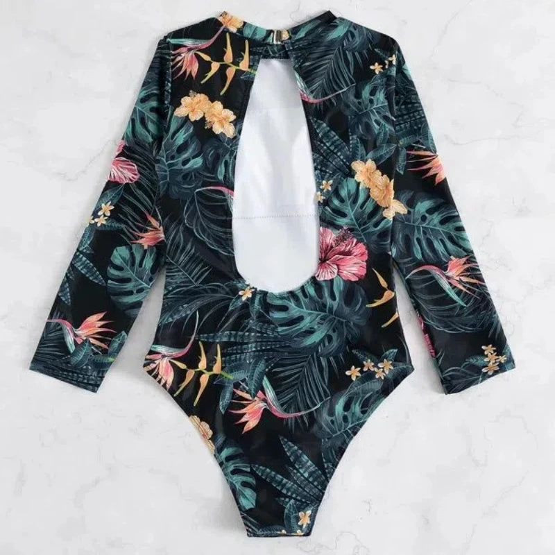Rashguard Costume Intero Donna Manica Lunga – Protezione Solare UV, Stampa Floreale, Taglie S-XL