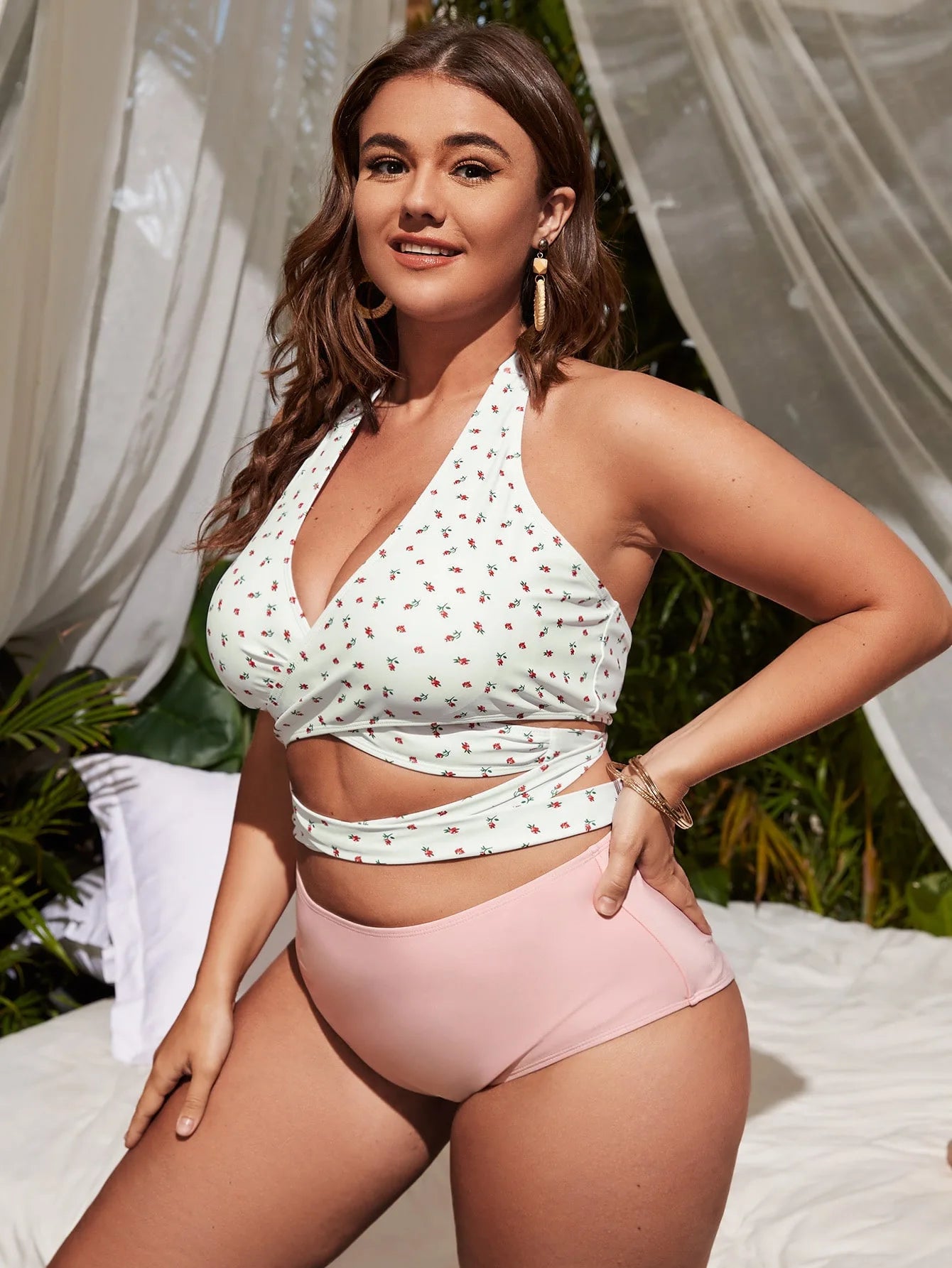 Bikini Plus Size Donna Bianco con Cross Bandage e Tummy Control, 0XL–4XL
