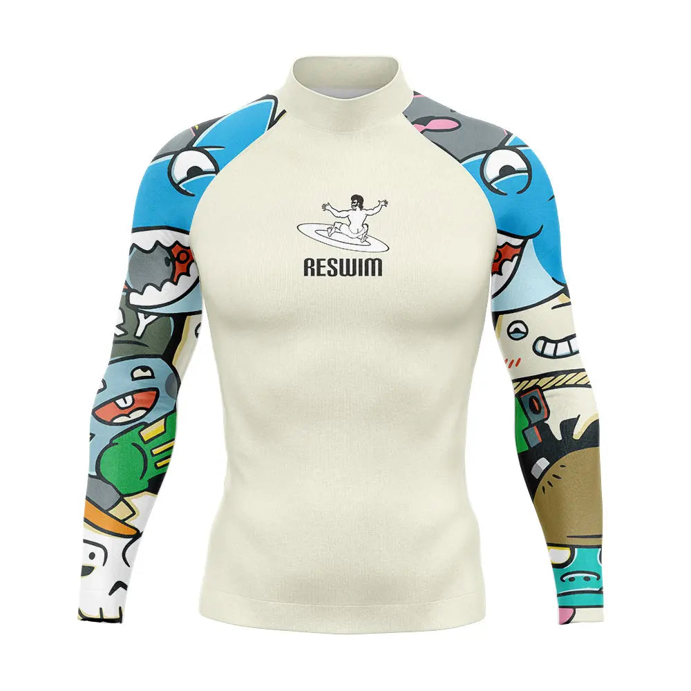 Rashguard Uomo Multicolore a Maniche Lunghe Protezione UV per Surf, Snorkeling e Nuoto