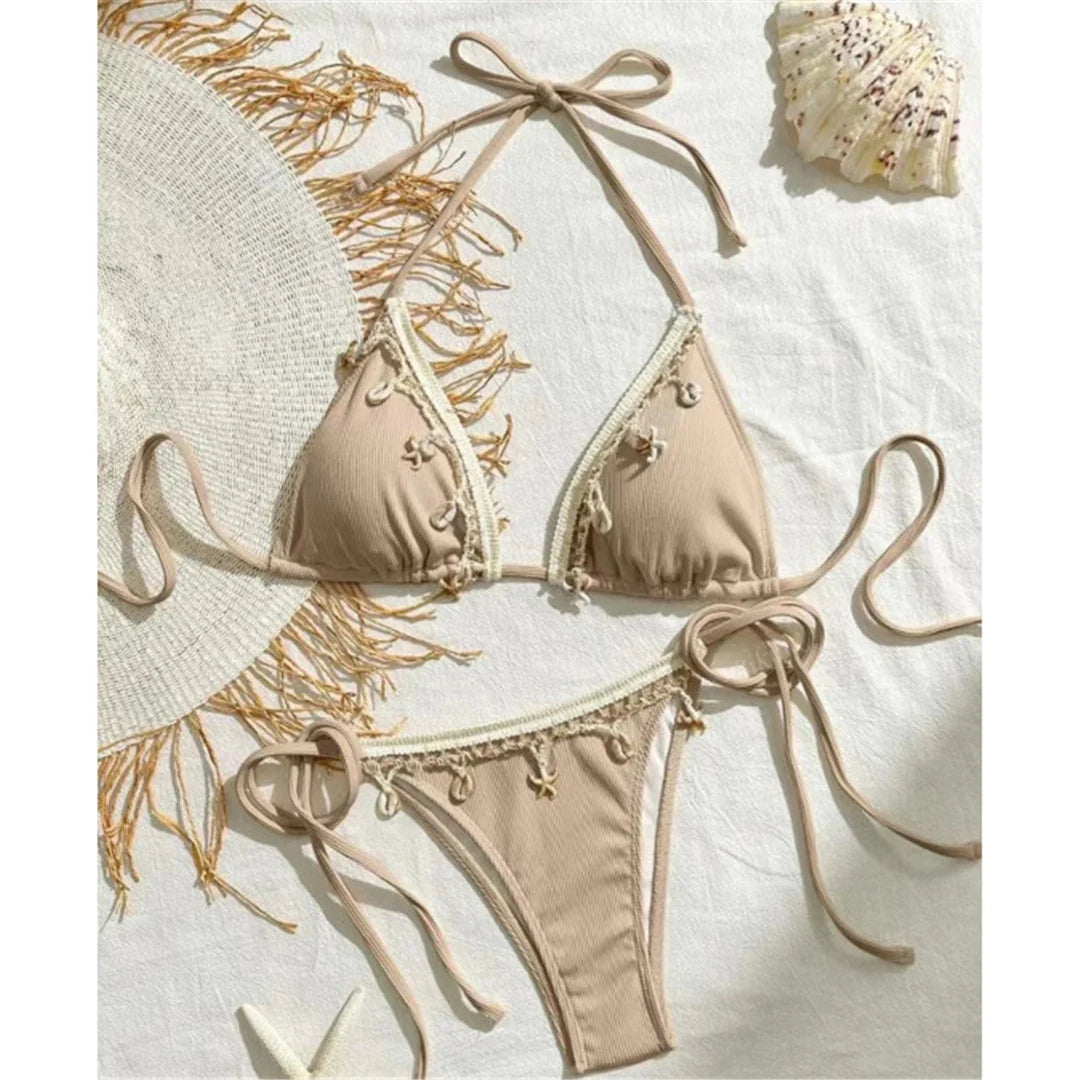 Bikini Donna Due Pezzi Halter con Laccetti e Charm Marini