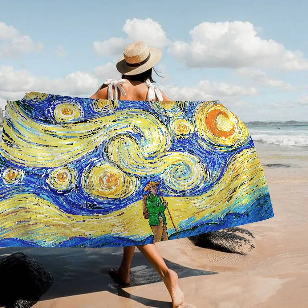 Asciugamano Van Gogh Starry Night su Fondo Colorato – Telo Mare e Bagno in Poliestere e Cotone, 10 Modelli  7 Misure