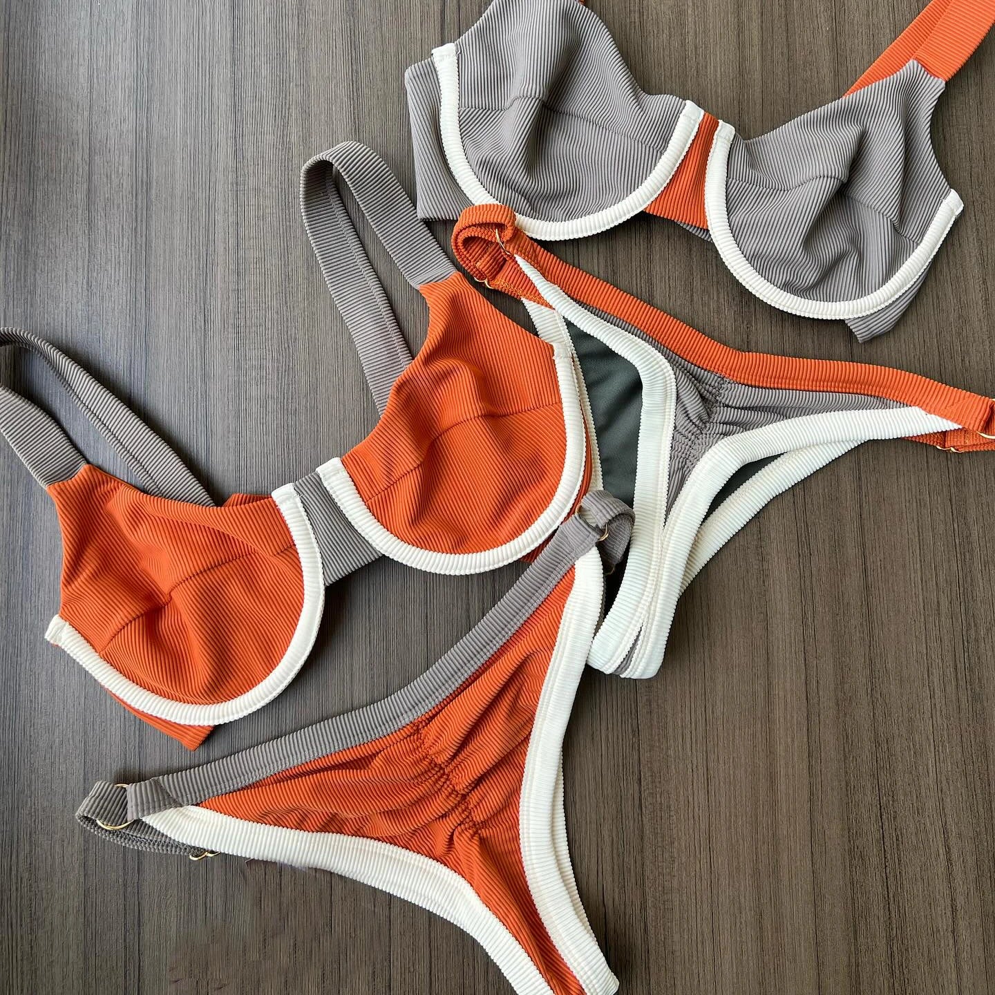 Bikini Donna Due Pezzi Push-Up a Vita Bassa, Tinta Unita, S–L
