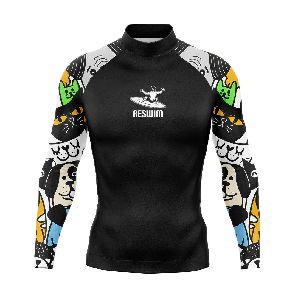Rashguard Uomo Multicolore a Maniche Lunghe Protezione UV per Surf, Snorkeling e Nuoto