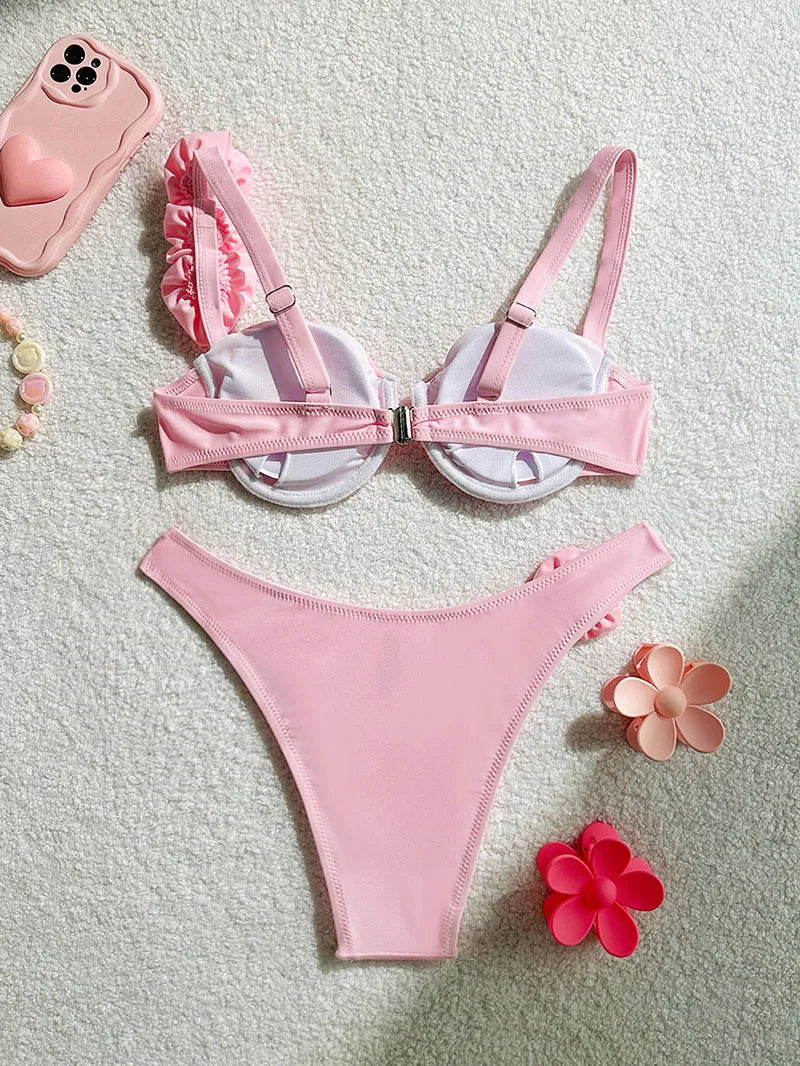 Bikini Donna Due Pezzi Push Up con Fiori 3D e Ferretto