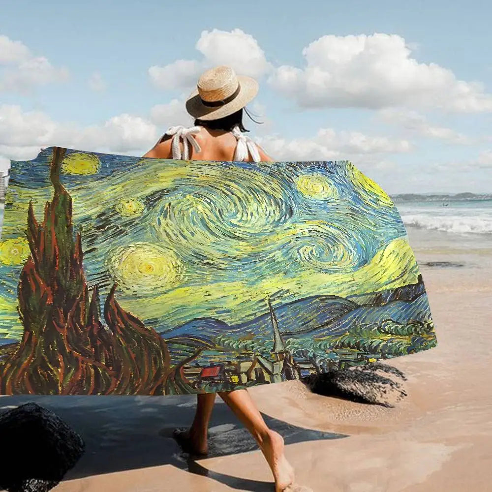 Asciugamano Van Gogh Starry Night su Fondo Colorato – Telo Mare e Bagno in Poliestere e Cotone, 10 Modelli  7 Misure