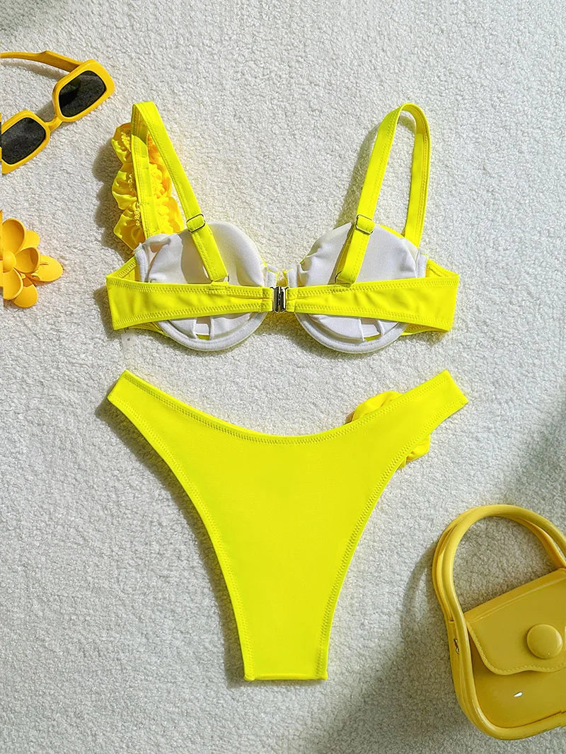 Bikini Donna Due Pezzi Push Up con Fiori 3D e Ferretto