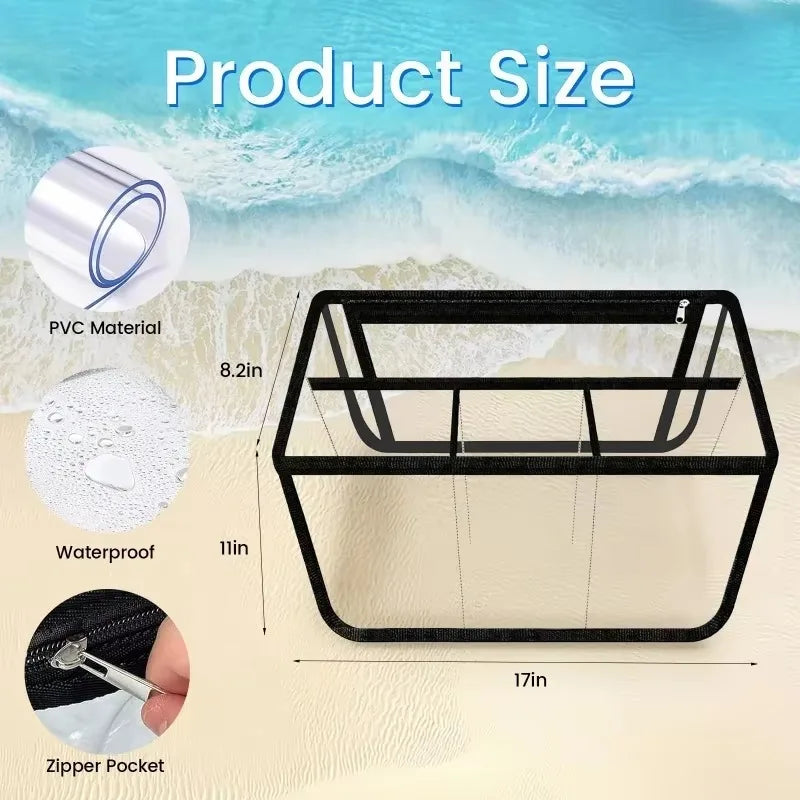 Organizzatore Trasparente in PVC per Borsa da Spiaggia – Inserto Impermeabile Pieghevole, 23×17,5 cm, 3 Colori