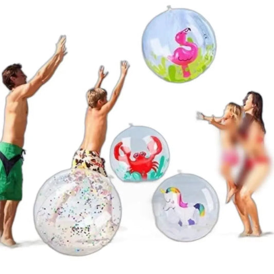 Palla Gonfiabile Trasparente con Soggetti Animali 3D – Fenicottero, Granchio, Unicorno – 30 cm