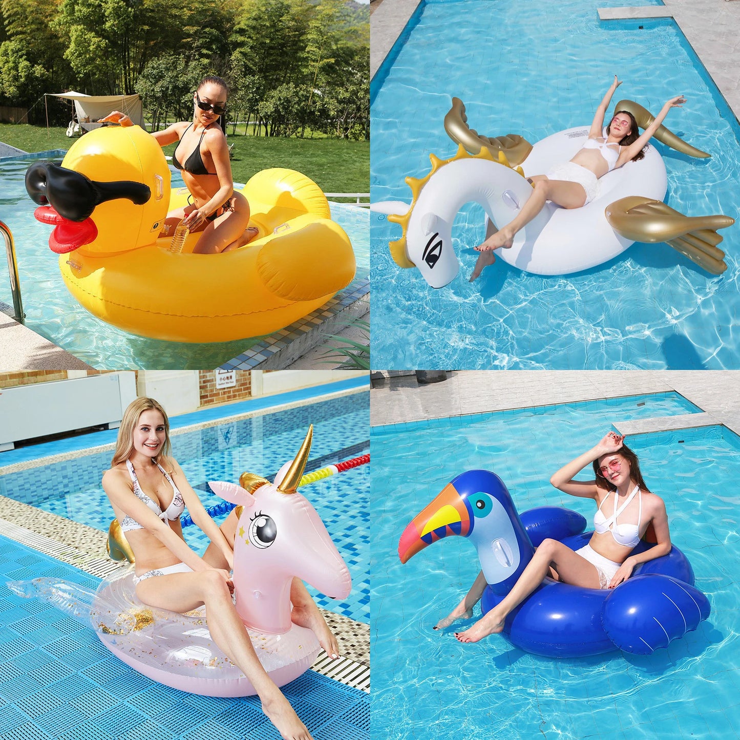 Galleggiante Gonfiabile Fantasia per Piscina – Unicorno, Fenicottero, Cigno e Altri Designs