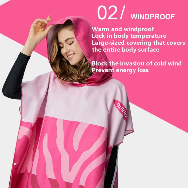 Poncho Accappatoio in Microfibra con Cappuccio – Asciugatura Rapida, Surf e Spiaggia,5 Colori
