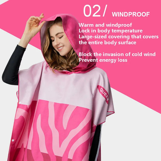 Poncho Accappatoio in Microfibra con Cappuccio – Asciugatura Rapida, Surf e Spiaggia,5 Colori