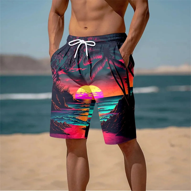 Pantaloncini da Spiaggia con Stampa Hawaiana per Uomo e Bambino