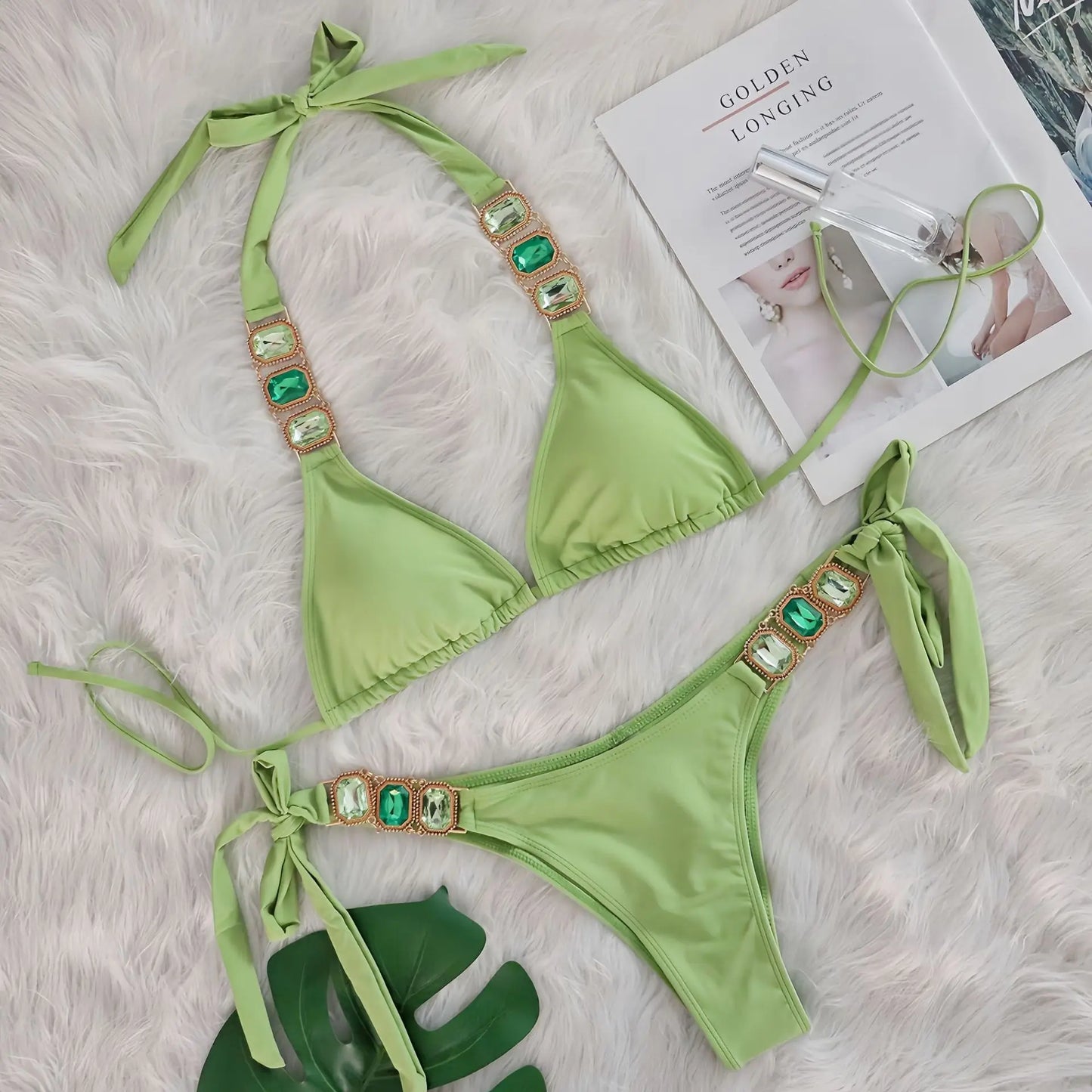 Bikini Donna Due Pezzi con Laccetti Sottili e Strass