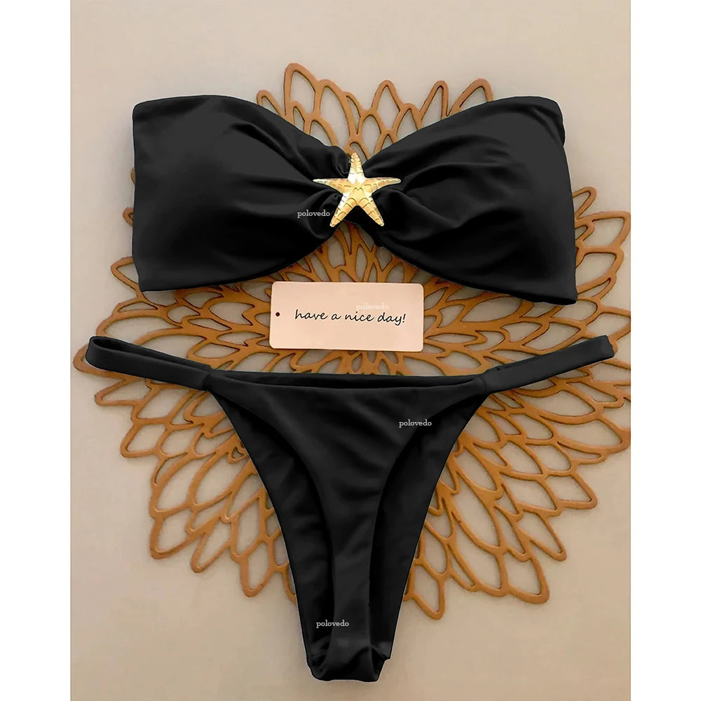 Bikini Donna Due Pezzi Push Up con Stella Marina e Slip Brasiliano