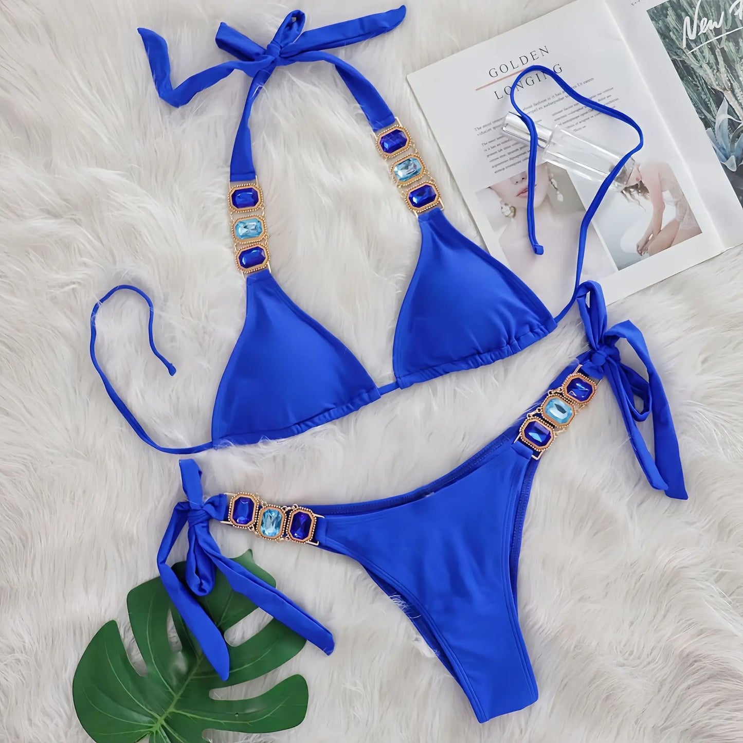 Bikini Donna Due Pezzi con Laccetti Sottili e Strass
