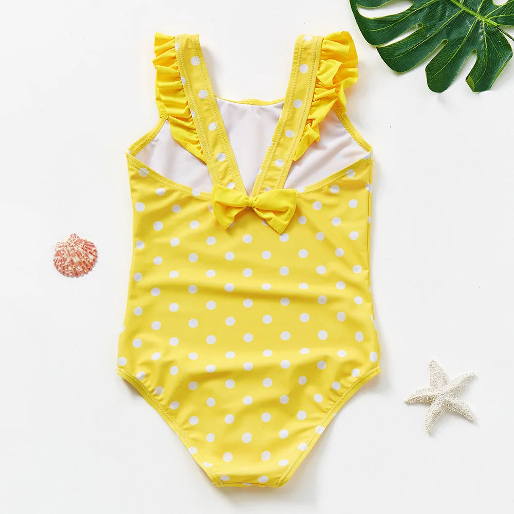 Costume da Bagno Intero Bambina con Balze e Stampa Fantasia – 21 Fantasie, Taglie 1–8 Anni