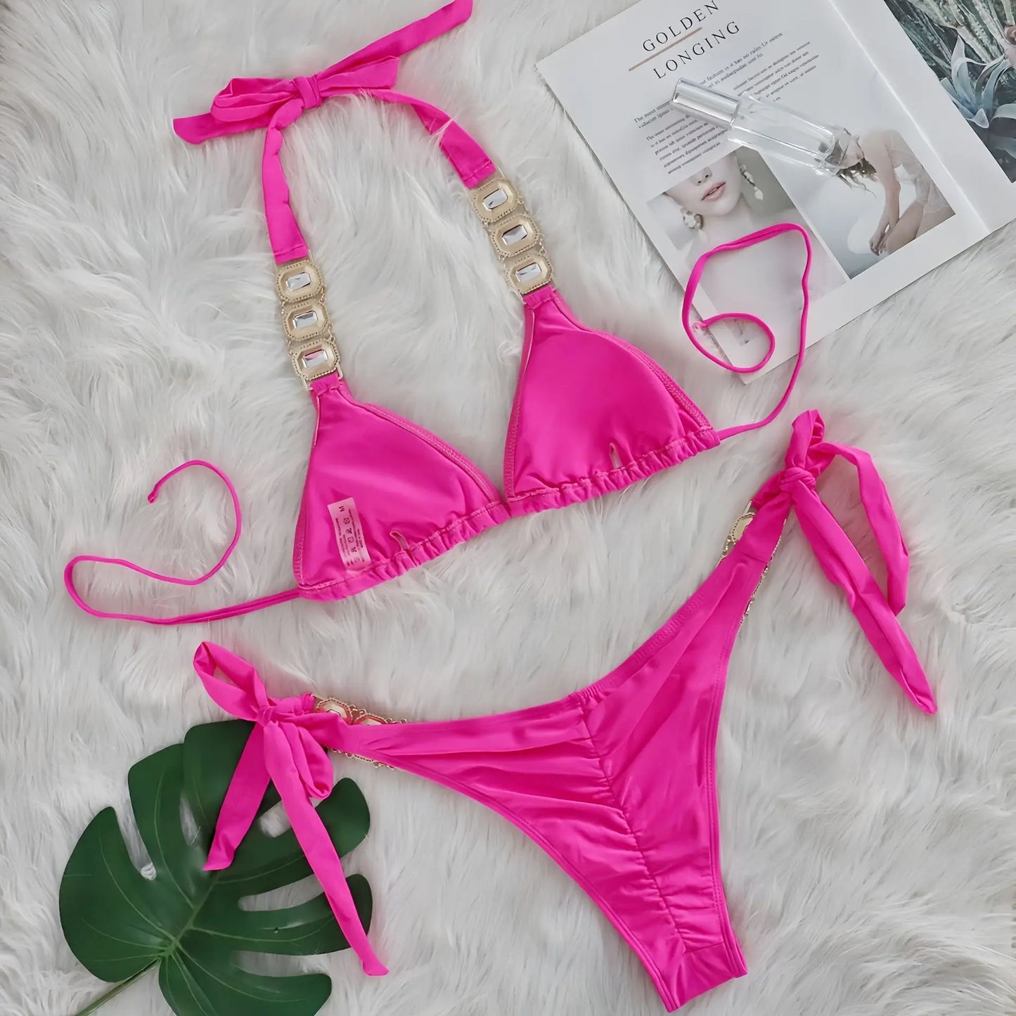 Bikini Donna Due Pezzi con Laccetti Sottili e Strass