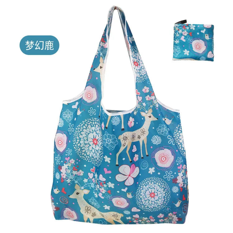 Borsa Shopper Pieghevole Ecologica Riutilizzabile – Poliestere, Multiuso, 32 Fantasie – 46×60×8 cm