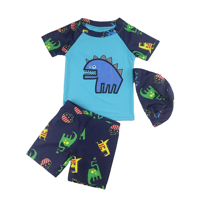 Set Nuoto Bambini 3 Pezzi UPF50+ – Rash Guard + Costume + Cuffia - Squalo Dinosauro Mare Piscina, XS(2)–3XL(14) 20 Fantasie