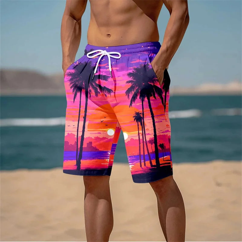 Pantaloncini da Spiaggia con Stampa Hawaiana per Uomo e Bambino